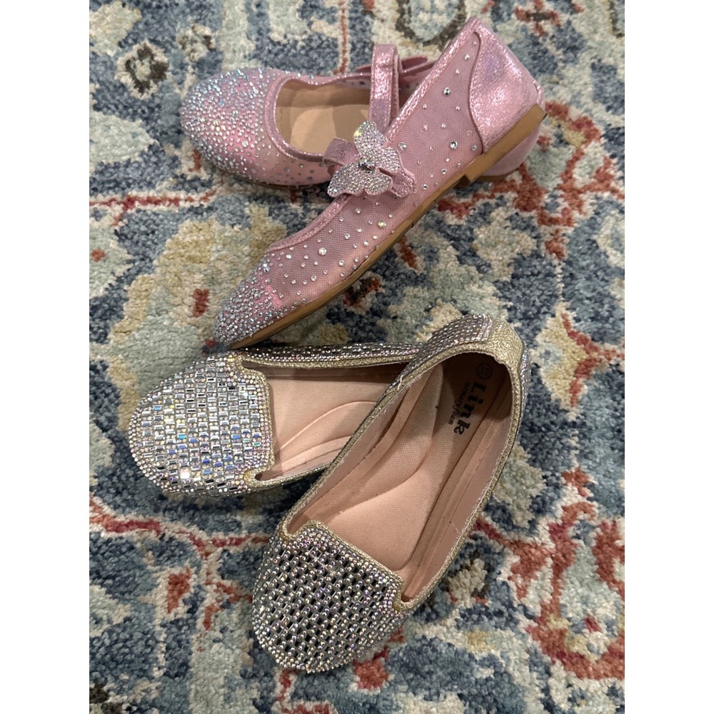 Link Copper Key Dress Shoes Bundle Girls 13 Pink‎ Silver Rhinestone Glitter